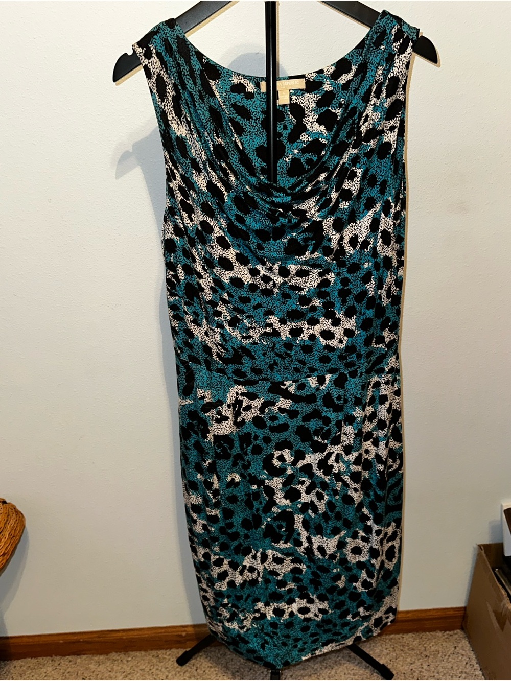 Banana Republic Teal & Black Cheetah Print Cowl Neck Dress